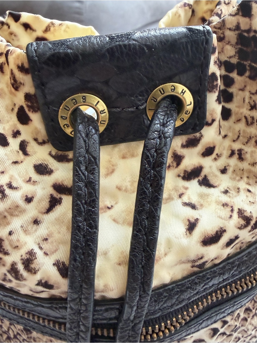 Vintage Henri Bendel Snake-Print Drawstring Crossbody Bag - Black & Beige - Picture 10 of 13